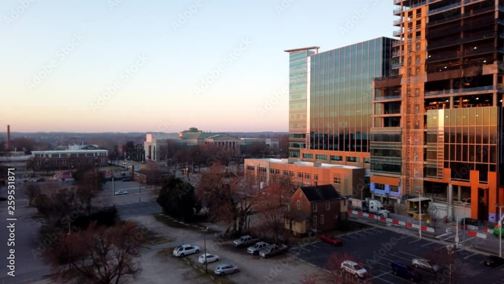 Sunrise time lapse of downtown Raleigh North Carolina skyline and construction site Sunrise time lapse of downtown Raleigh North Carolina skyline and construction site