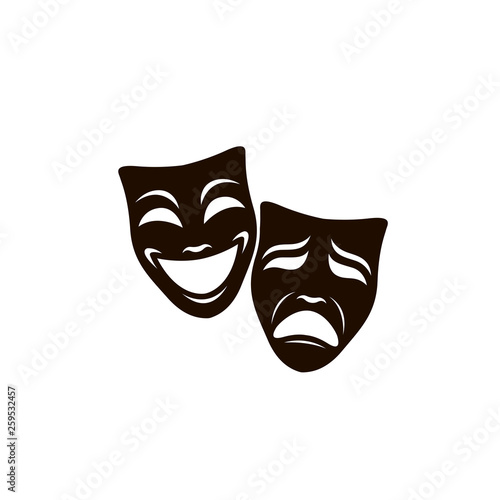 illustration of comedy and tragedy theatrical masks isolated on white background