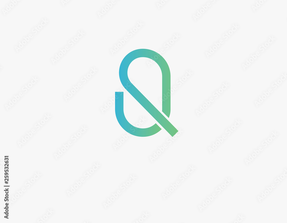 Fototapeta Gradient green and blue linear logo letter Q for company
