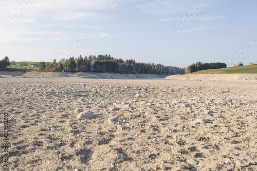 View over the bottom of the dried Forggensee