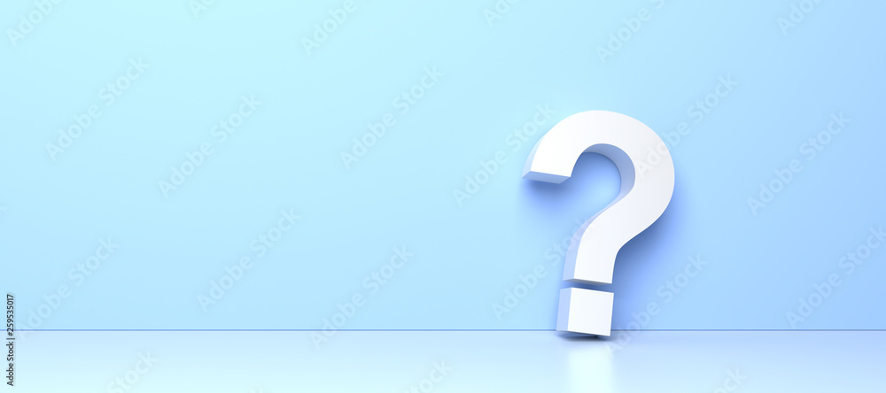 White question mark on blue background with empty copy space on left side. 3D Rendering White question mark on blue background with empty copy space on left side. 3D Rendering