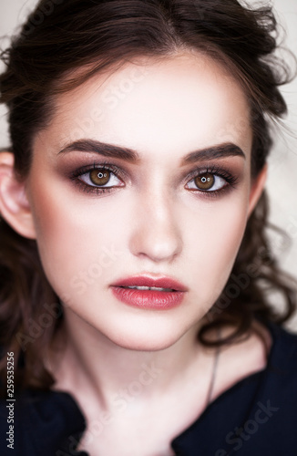 Make up beauty. Close up beautiful brunette fashion girl