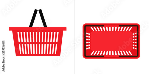 Red shopping basket top and side view icon. Clipart image isolated on white background