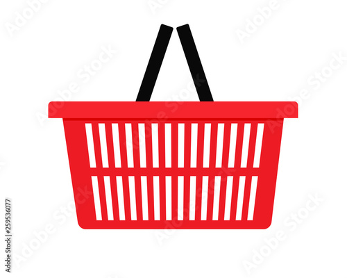 Red shopping basket side view icon. Clipart image isolated on white background
