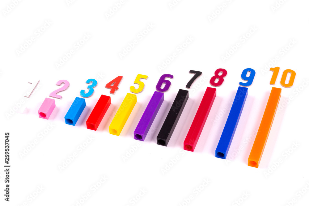 Counting sticks. Montessori material for the study of mathematics children at school, preschool,kindergarten. Educational concept. Flat lay. Kyuizenera sticks. Counting sticks. Montessori material for the study of mathematics children at school, preschool,kindergarten. Educational concept. Flat lay. Kyuizenera sticks.