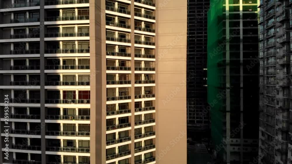 Morning Sunlight Reflecting On High Rise Windows, Manila. Aerial. Morning Sunlight Reflecting On High Rise Windows, Manila. Aerial.