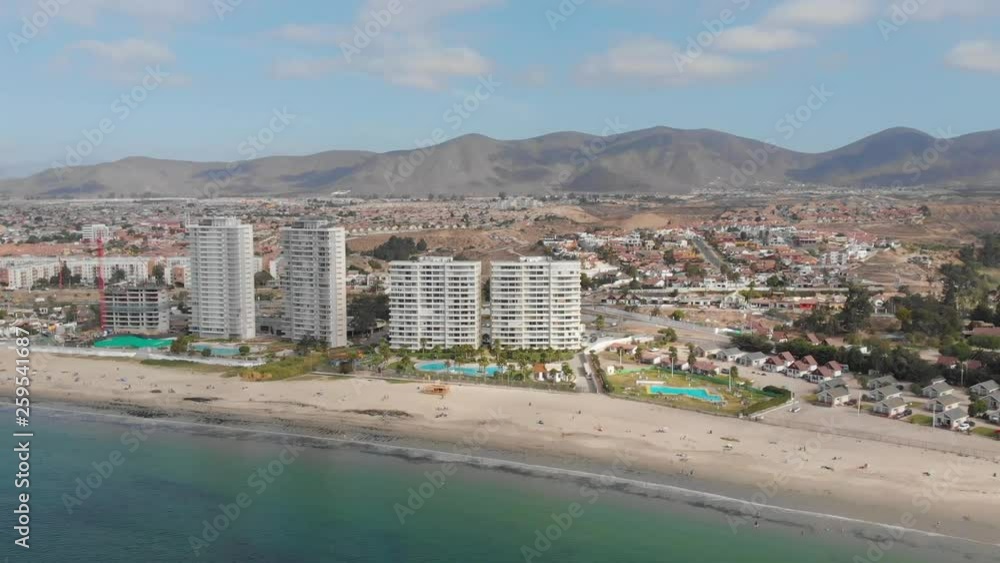 Dolly Forward Drone shot of the beach in Coquimbo, Chile Dolly Forward Drone shot of the beach in Coquimbo, Chile