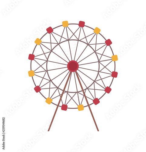 Amusement park vector, isolated icon of ferris wheel construction, rounded shape of attraction for kids and adults. Roundabout, carousel spinning