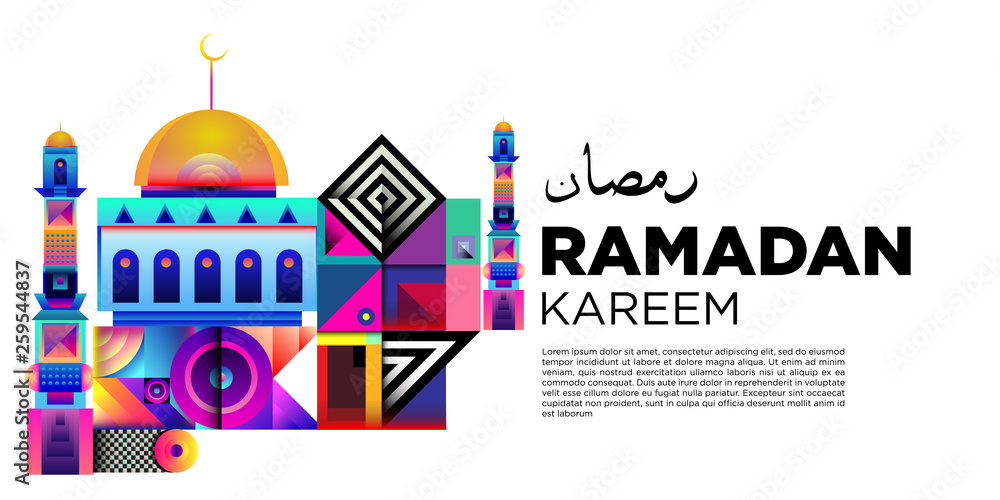 Fototapeta premium Vector colorful ramadan islamic greeting card and banner