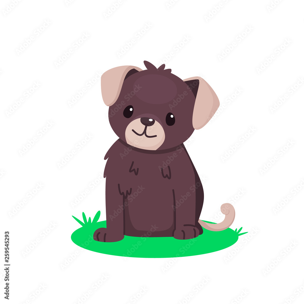 Cute sitting puppy. Pretty brown dog. Vector cartoon illustration for kids. Cute sitting puppy. Pretty brown dog. Vector cartoon illustration for kids.