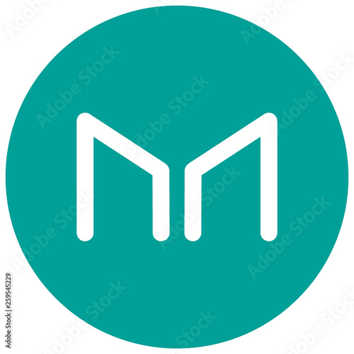 Сryptocurrency Maker (MKR) - logo. Figure, similar to the cryptocurrency logo. Strict style, isolate. White icon in a green circle.