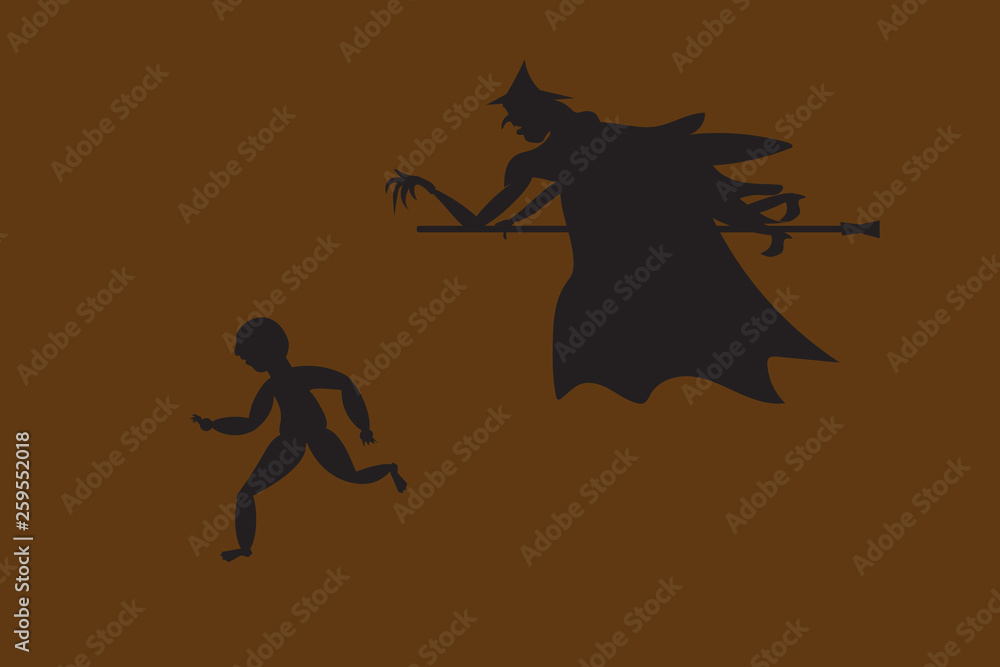 The black image of the witch is following the runners. The black image of the witch is following the runners.