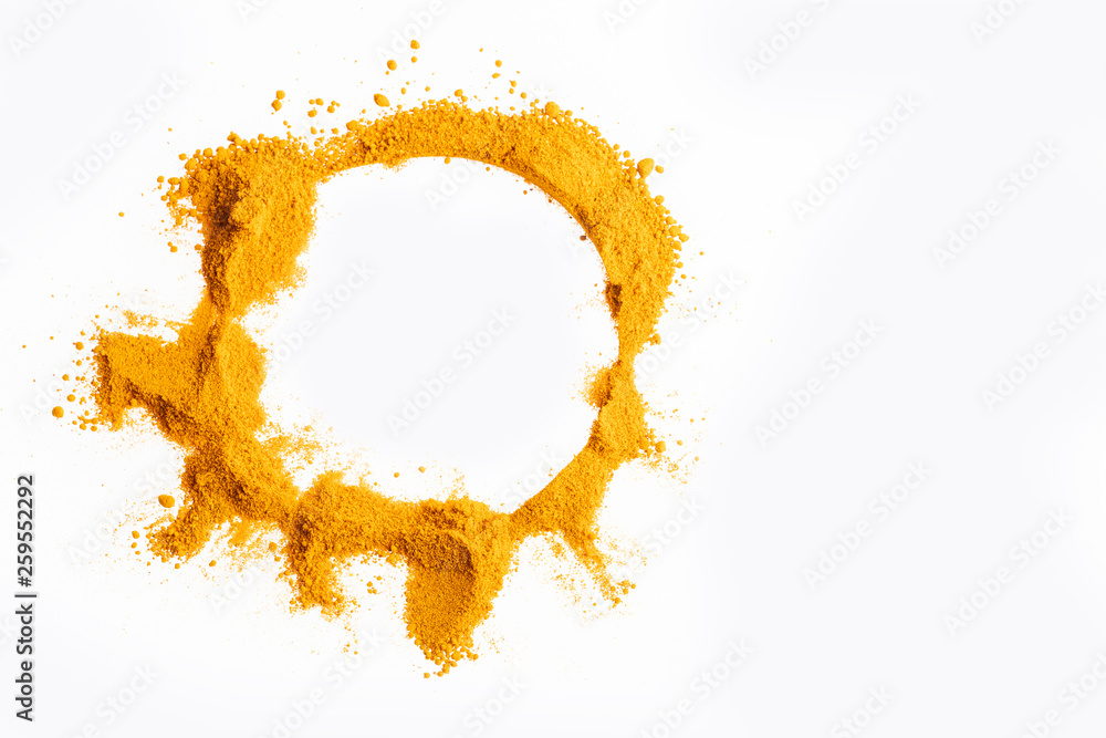 Organic turmeric powder - Curcuma longa. White background Organic turmeric powder - Curcuma longa. White background