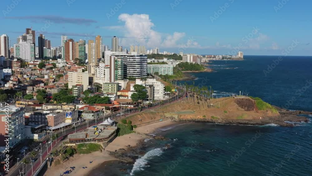 Aerial view of cityscape of Salvador, modern city skyline with skyscrapers, beach Praia Farol da Barra - Bahia, Brazil, landscape panorama of South America from above Aerial view of cityscape of Salvador, modern city skyline with skyscrapers, beach Praia Farol da Barra - Bahia, Brazil, landscape panorama of South America from above