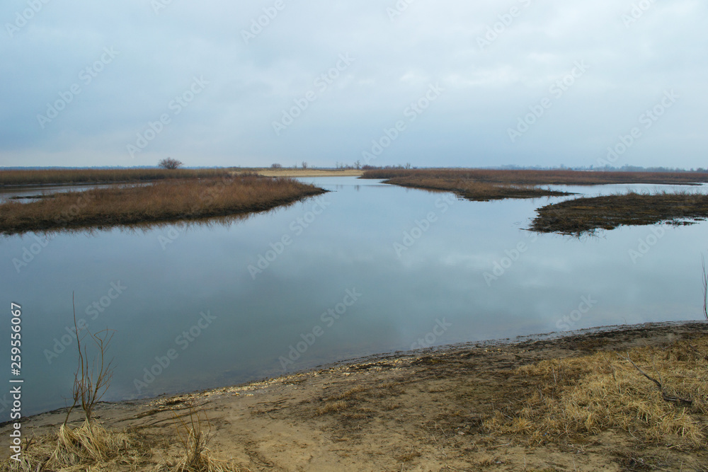 Beautiful Spring landscape. River freed from ice.