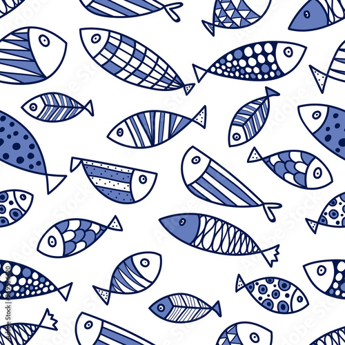 Cute fish.  Kids background. Seamless pattern.