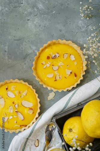 Homemade Lemon Tart with copy space