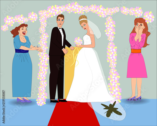 Sad fiancee with dirty dress, cartoon style
