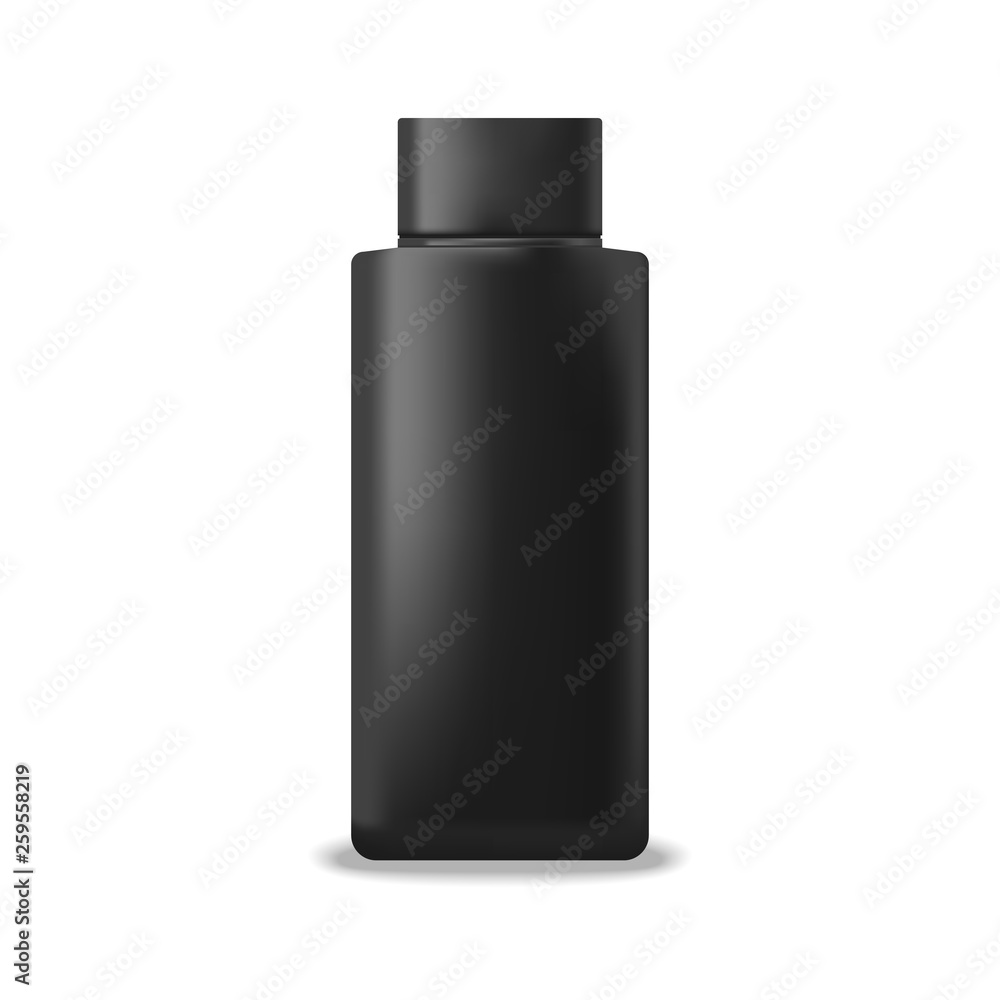 Shampoo, lotion bottle. Mock up, cosmetic package. Black color Shampoo, lotion bottle. Mock up, cosmetic package. Black color