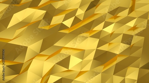 Gold background filled with triangular fractures. 3D rendering.