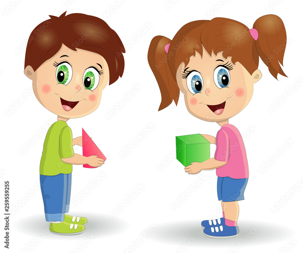 Multiracial children build tower with blocks. Kids play using kit with bright colored cubes. Multiracial children build tower with blocks. Kids play using kit with bright colored cubes.