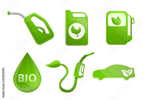 Bio fuel icons set. Cartoon set of bio fuel vector icons for web design