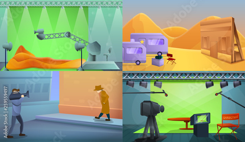 Film production banner set. Cartoon illustration of film production vector banner set for web design