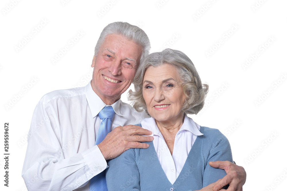 Portrait of happy senior couple on white background Portrait of happy senior couple on white background