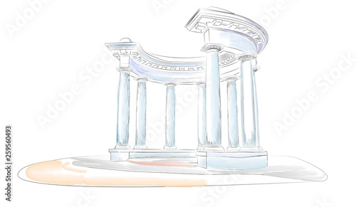 Sketch. Arbor with eight columns in the Doric style. Rotunda of Friendship of Peoples