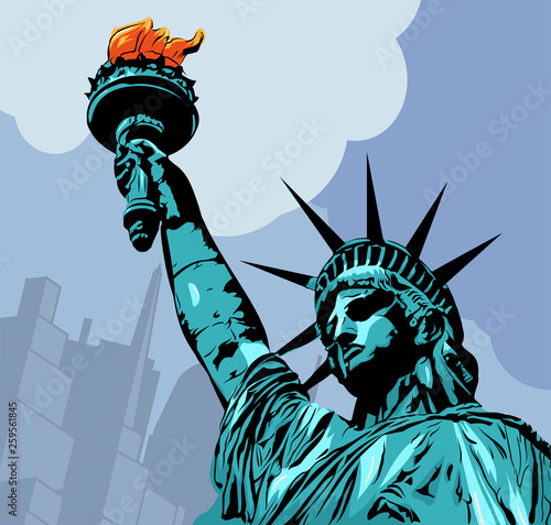 Statue of Liberty with cityscape vector pic