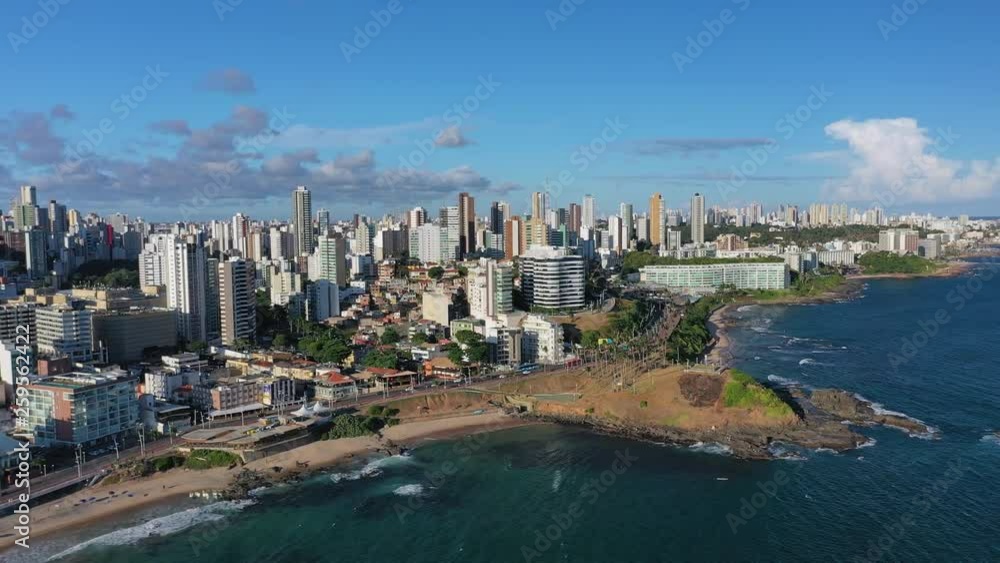 Aerial view of cityscape of Salvador, modern city skyline with skyscrapers, beach Praia Farol da Barra - Bahia, Brazil, landscape panorama of South America from above Aerial view of cityscape of Salvador, modern city skyline with skyscrapers, beach Praia Farol da Barra - Bahia, Brazil, landscape panorama of South America from above