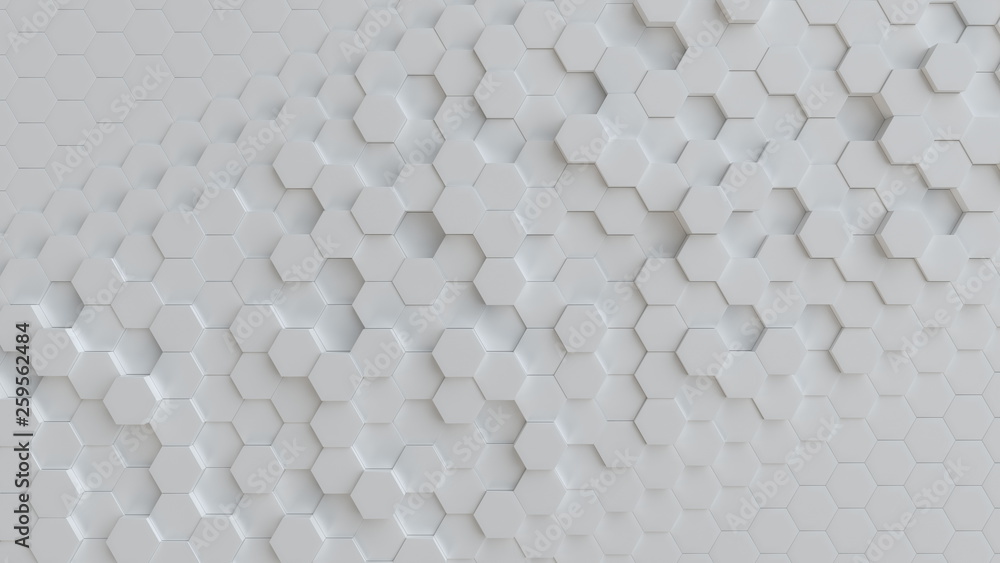 Hexagonal white background texture. 3d illustration, 3d rendering - obrazy, fototapety, plakaty 