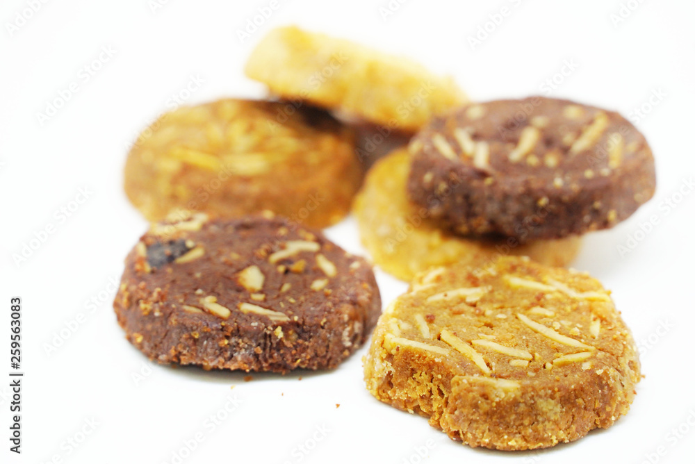 Group of cookies on white background