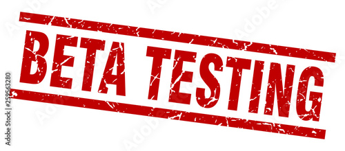 square grunge red beta testing stamp