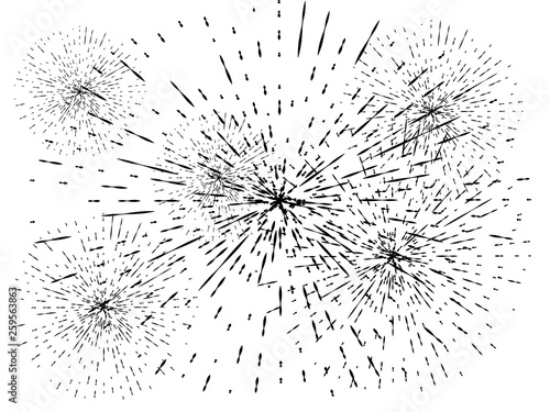 Rays on white background. engraving salute icon. Stock illustration