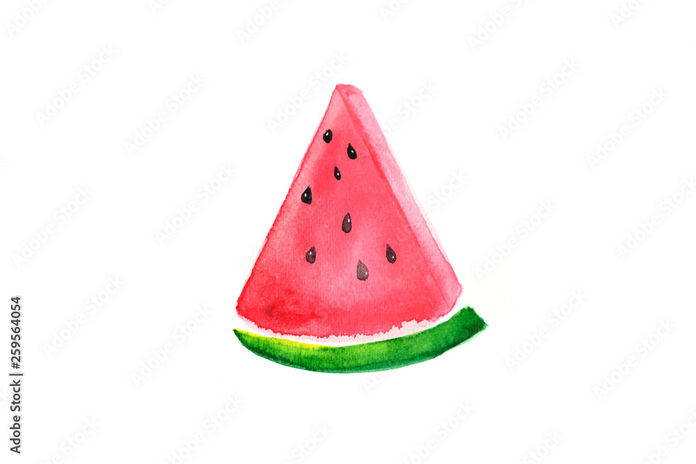 Red watermelon, painted from watercolor, is a tropical fruit.