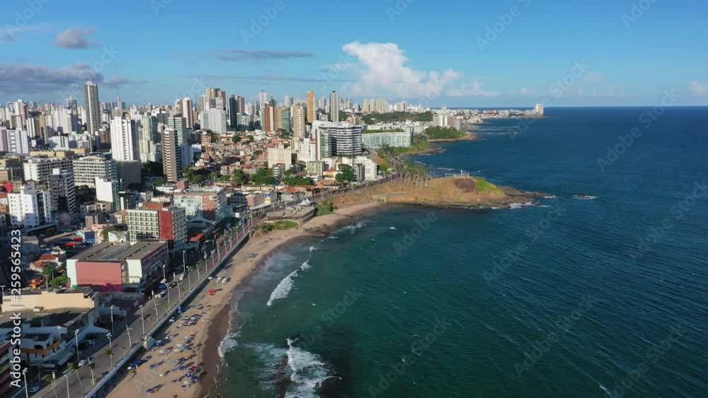 Aerial view of cityscape of Salvador, modern city skyline with skyscrapers, beach Praia Farol da Barra - Bahia, Brazil, landscape panorama of South America from above Aerial view of cityscape of Salvador, modern city skyline with skyscrapers, beach Praia Farol da Barra - Bahia, Brazil, landscape panorama of South America from above