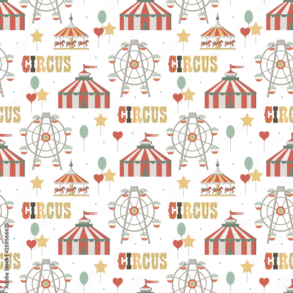 Circus background. Element of seamless pattern. Simple objects set. Vector illustration. Circus background. Element of seamless pattern. Simple objects set. Vector illustration.