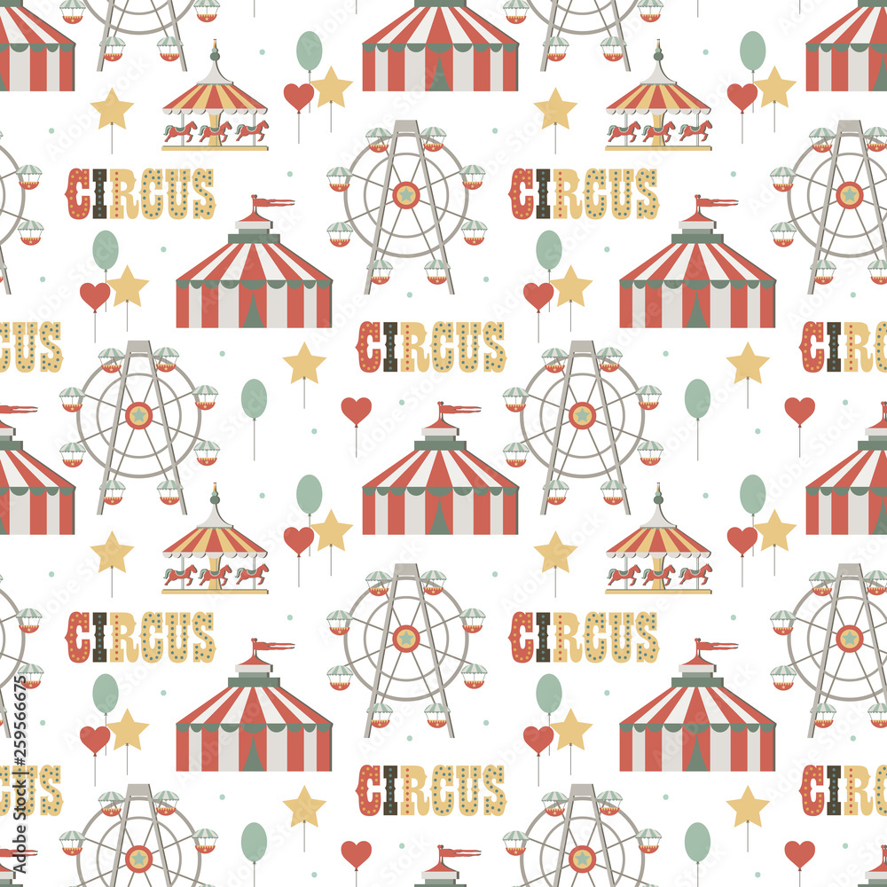 Circus background. Element of seamless pattern. Simple objects set. Vector illustration.