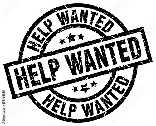 help wanted round grunge black stamp