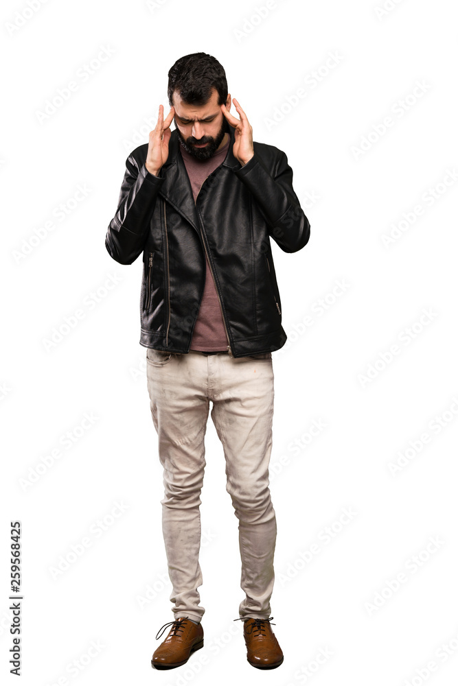 Handsome man with beard with headache over isolated white background Handsome man with beard with headache over isolated white background