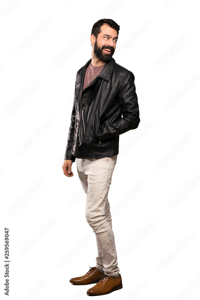 Handsome man with beard with arms crossed and happy over isolated white background Handsome man with beard with arms crossed and happy over isolated white background