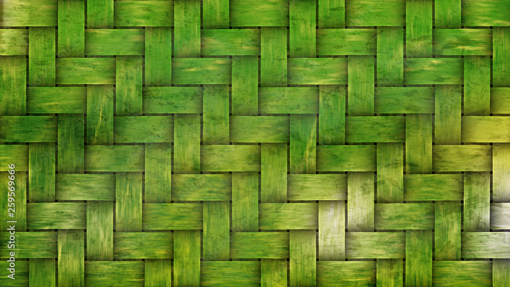Green Woven Bamboo Texture Background - obrazy, fototapety, plakaty 