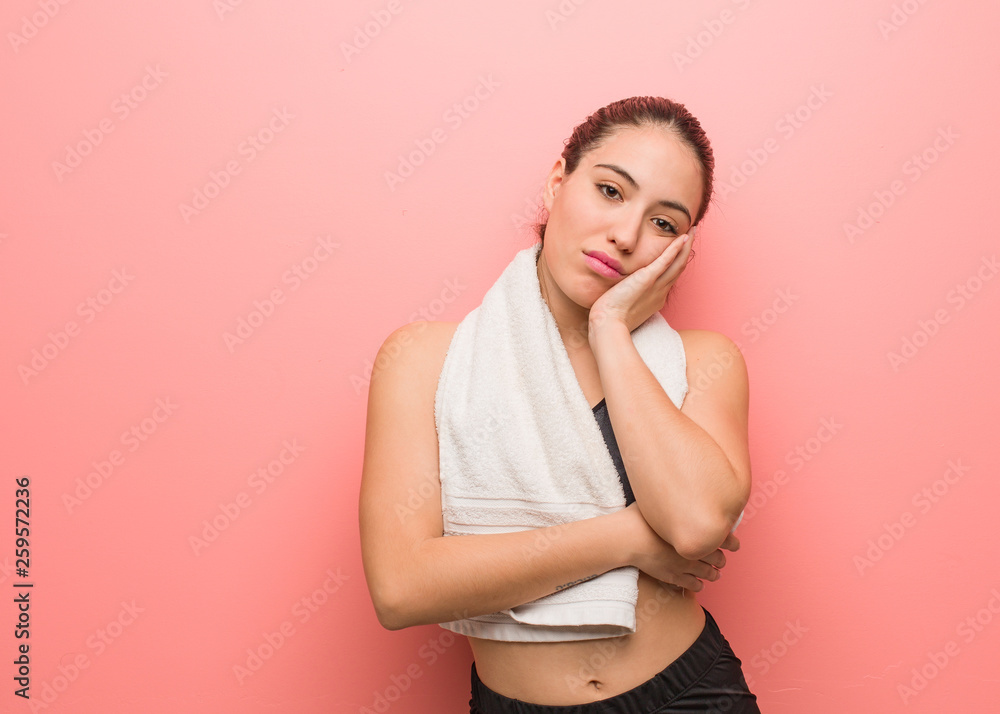Young fitness woman tired and very sleepy Young fitness woman tired and very sleepy