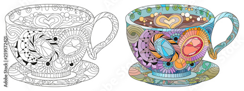Vector coffee or tea cup with abstract ornaments.