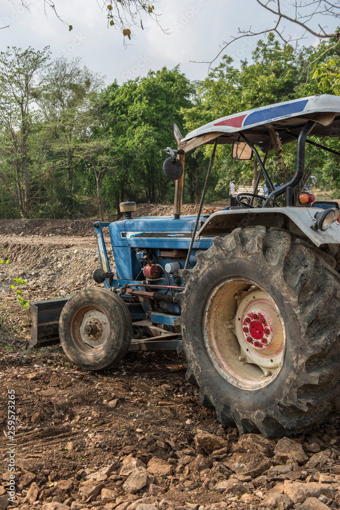 Parking tractor for agricultural machinery, seeding and sowing crops at field. Parking tractor for agricultural machinery, seeding and sowing crops at field.