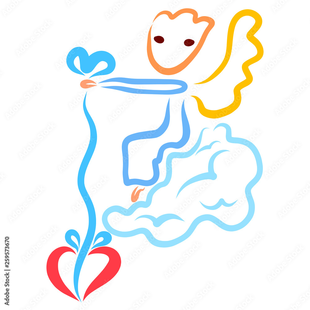 Obraz premium Abstract Angel sits on a cloud and puts a heart down on a string