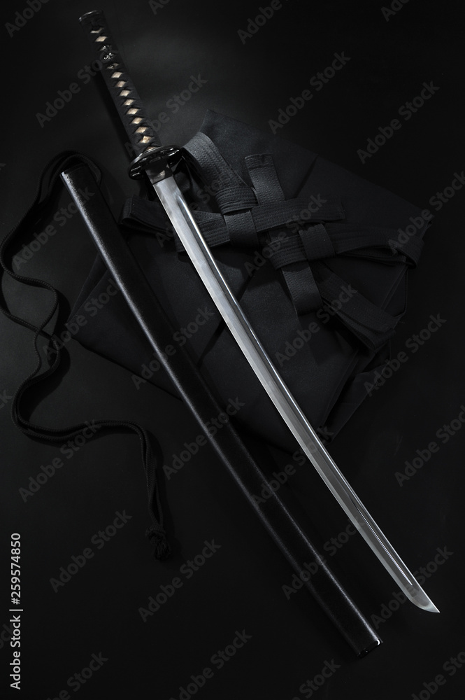 Japanese katana samurai sword. Aikido hakama, martial arts uniform Stock  Photo | Adobe Stock