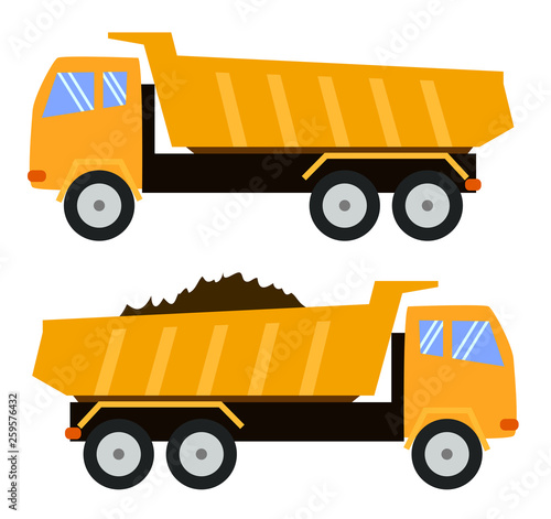 Tipper Truck. Dump truck. Cartoon style, childlike illustration