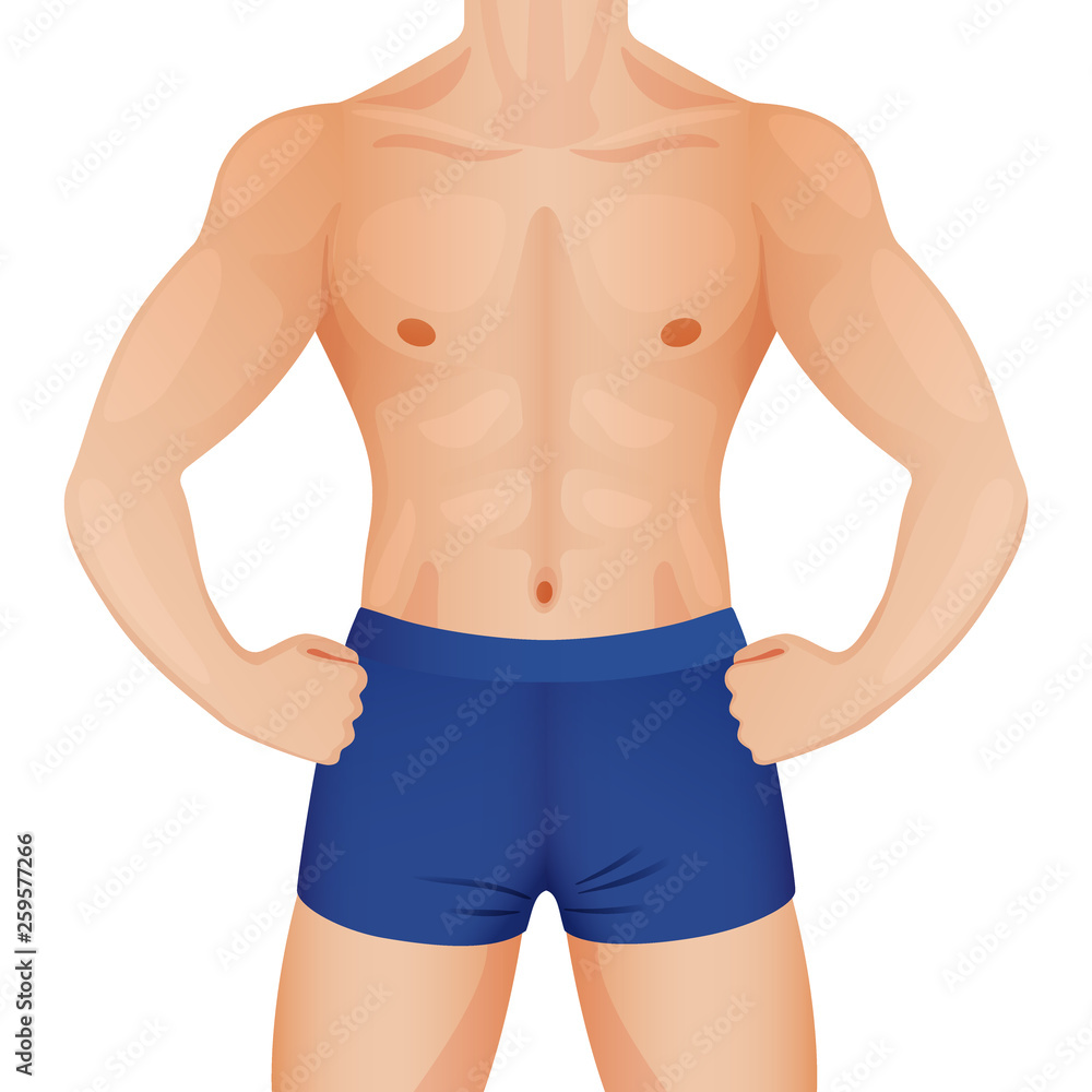 Young healthy sportsman, strong man in blue underpants